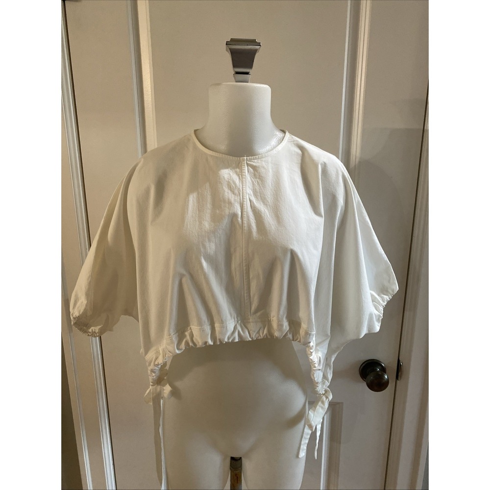 Zara White Cropped Drawstring Blouse